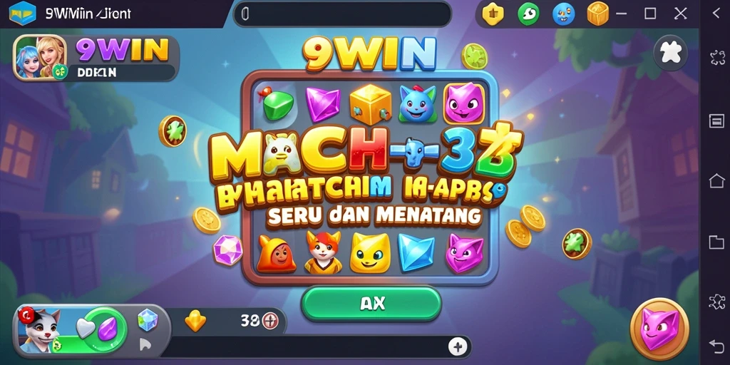 Tangkapan layar utama 9WIN menunjukkan gameplay Match-3 yang seru.