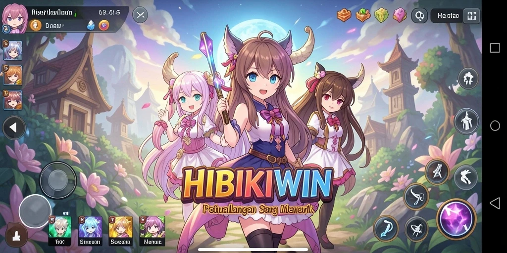 Tampilan gameplay HIBIKIWIN dengan karakter Anime yang keren.
