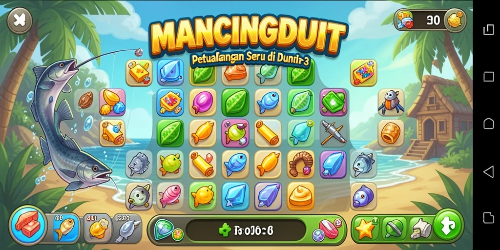 Screenshot MANCINGDUIT menampilkan gameplay seru mencocokkan ikan.