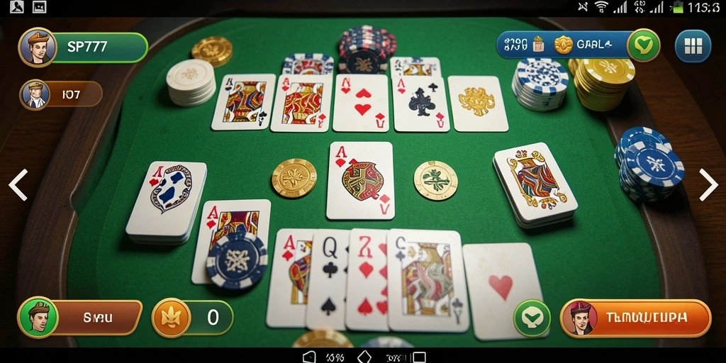 Tangkapan layar SP777 menunjukkan gameplay Gaple yang seru dan interaktif.